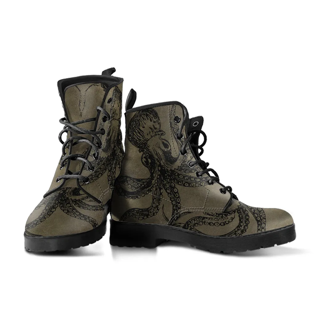 Brown Octopus Vegan Steampunk Boots