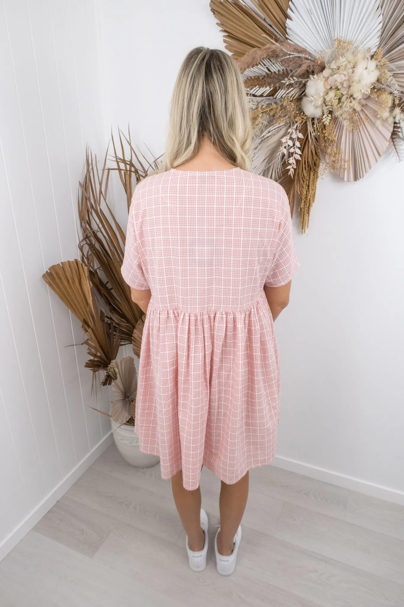Cassidy Dress -Blush/white check