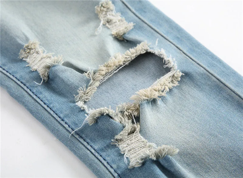 Casual Mid Waisted Jeans Men's Ripped Jeans Elasticity Urban Pants
