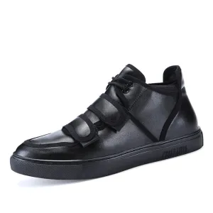 Casual Shoes For Men Hook&Loop Utility Men Leather Skateboarding Shoes Low Comfortable Sneakers Men Black