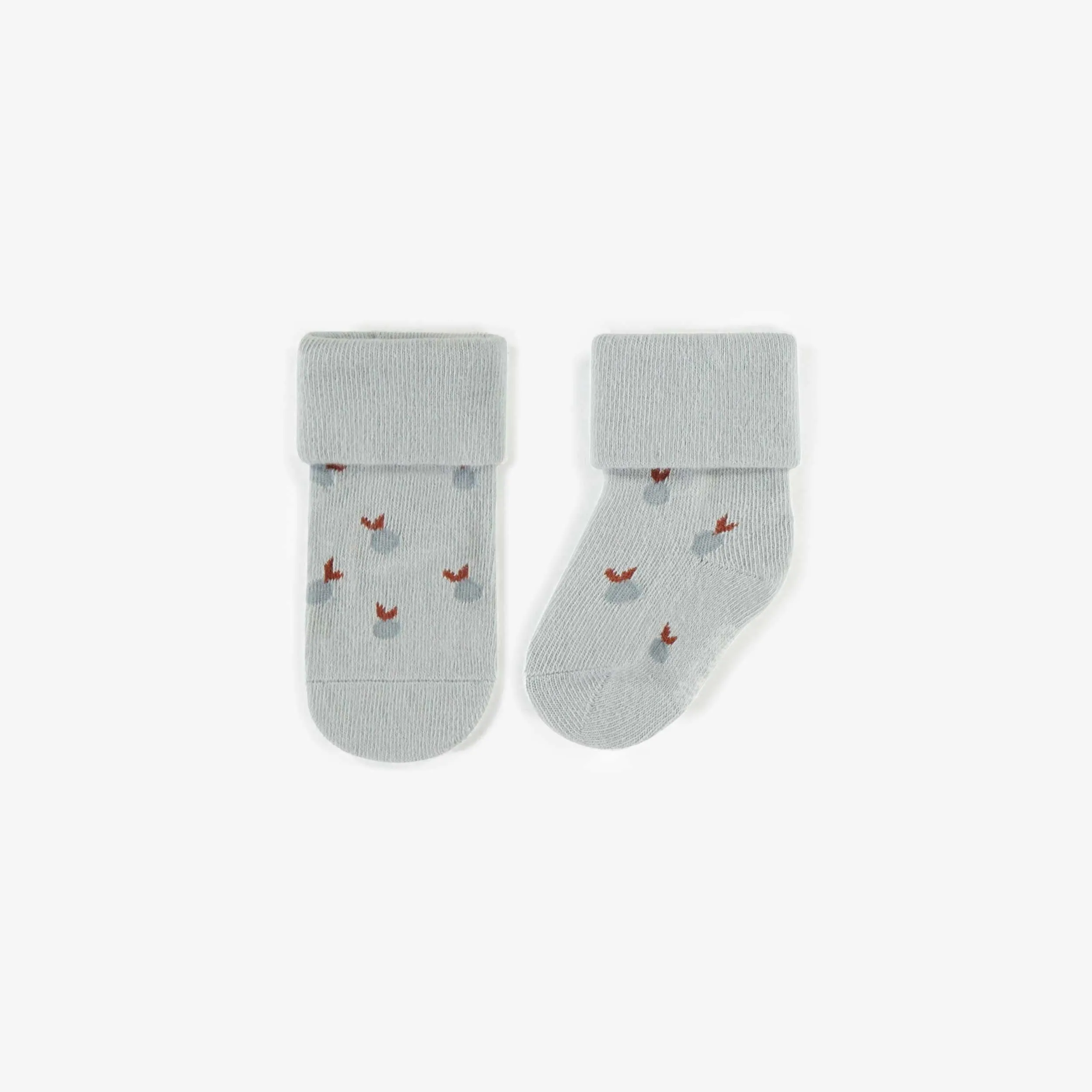Chaussettes bleues extensibles avec bleuets, naissance || Blue stretchy socks with blueberries, newborn