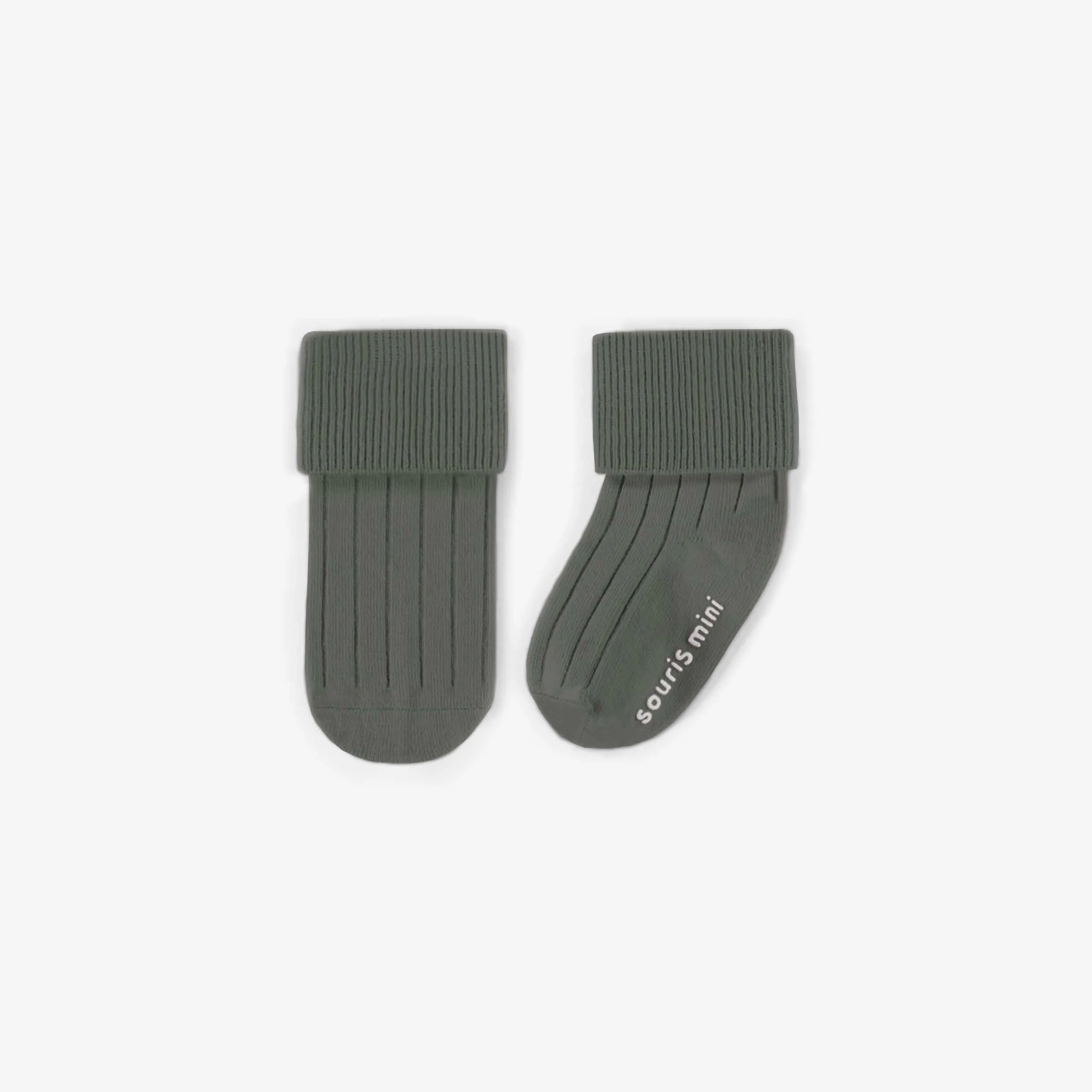 Chaussettes vertes extensibles, naissance   || Green stretchy socks, newborn