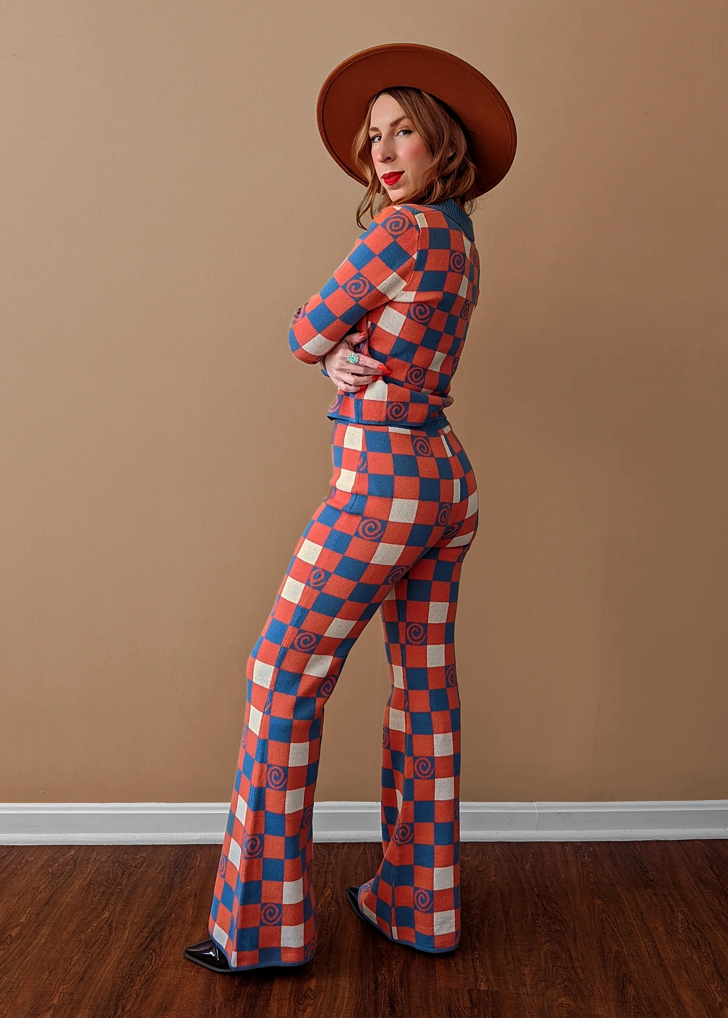 Checkerboard Swirl Knit Flares ✿ Organic Cotton