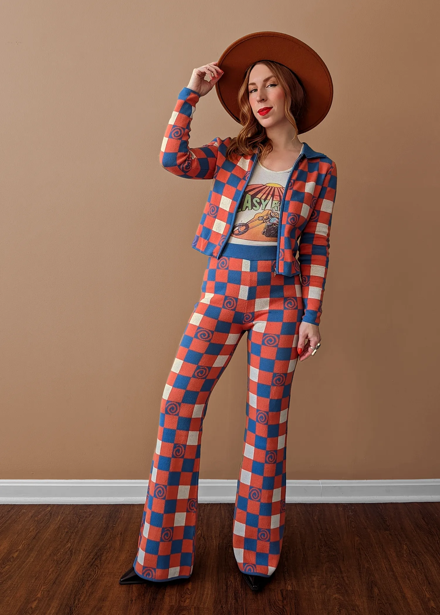Checkerboard Swirl Knit Flares ✿ Organic Cotton