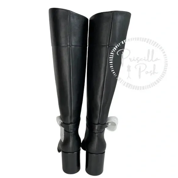 Christian Louboutin Black Lock 70 Leather Knee-high Boots Tall Block heel 39