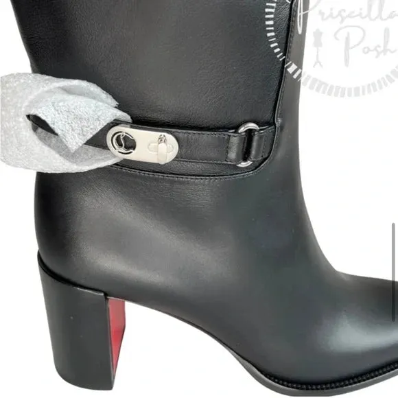 Christian Louboutin Black Lock 70 Leather Knee-high Boots Tall Block heel 39
