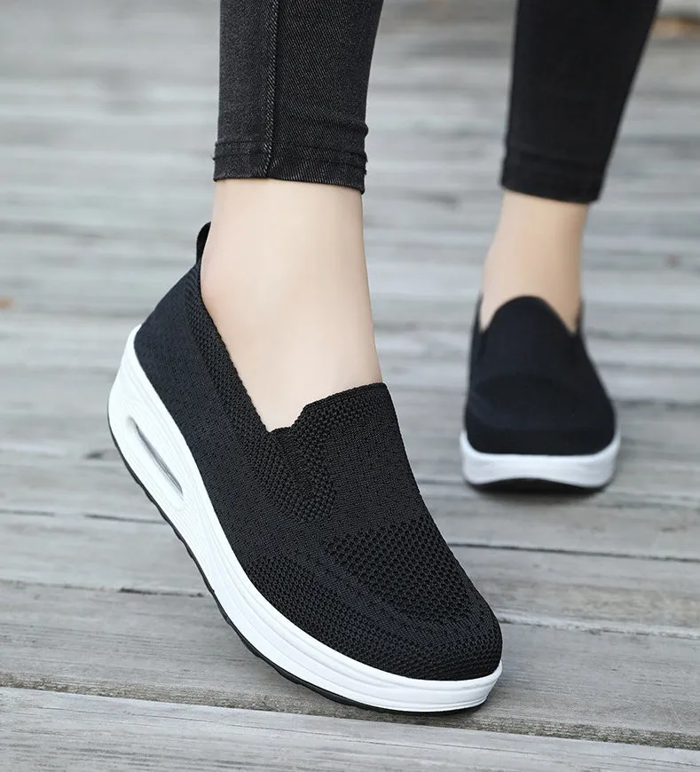 Classic Knitted Slip-On Sneakers for Women with Air Cushion Sole