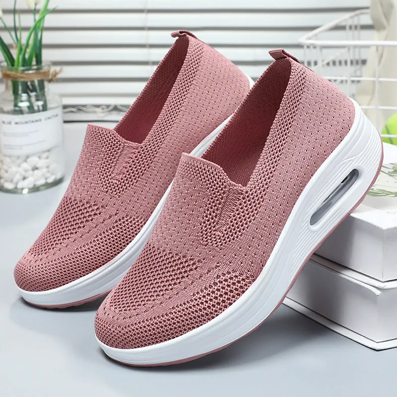Classic Knitted Slip-On Sneakers for Women with Air Cushion Sole