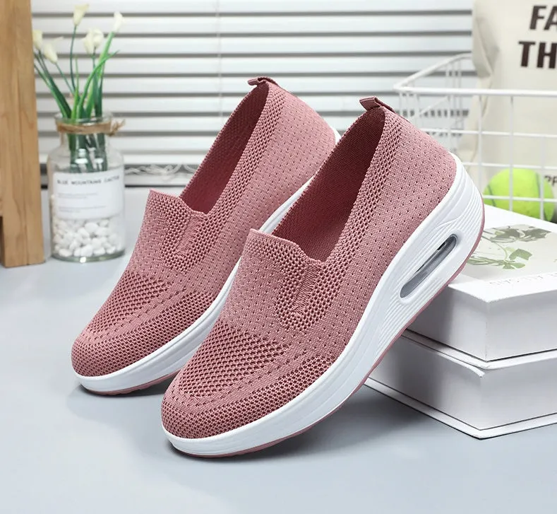 Classic Knitted Slip-On Sneakers for Women with Air Cushion Sole