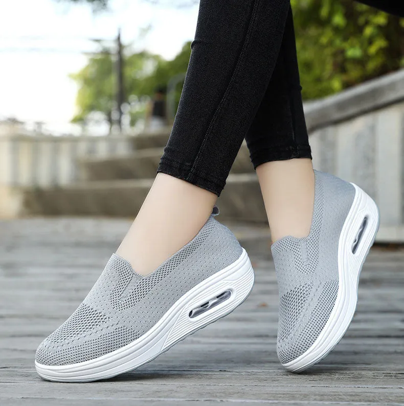 Classic Knitted Slip-On Sneakers for Women with Air Cushion Sole