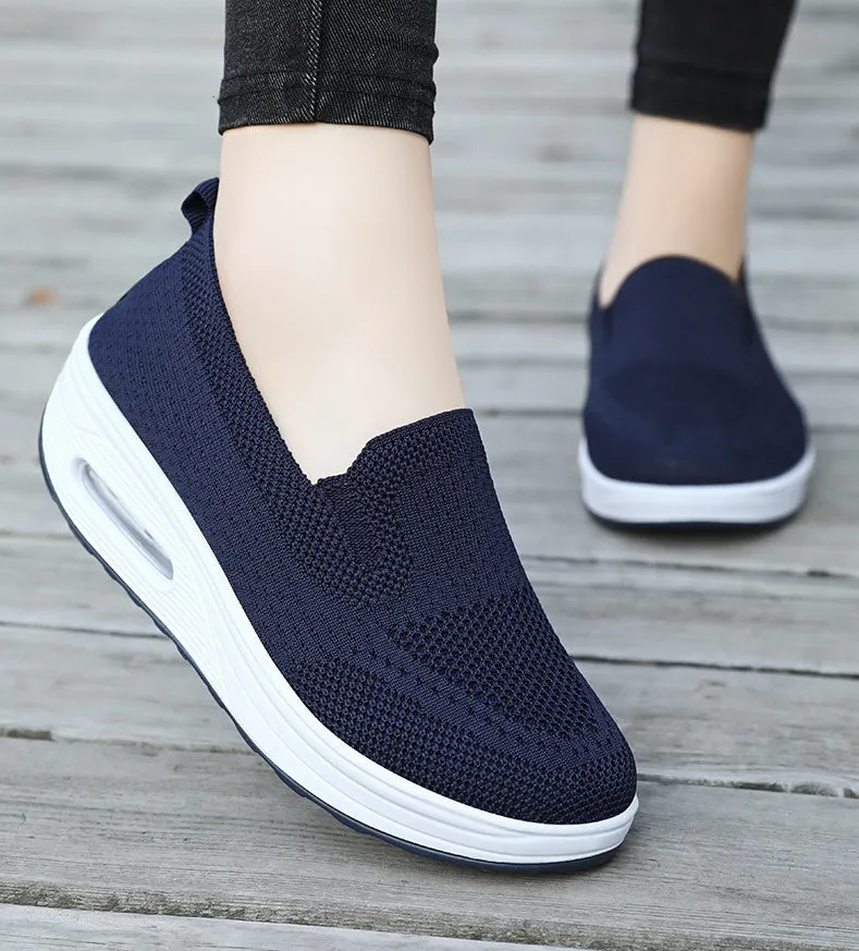 Classic Knitted Slip-On Sneakers for Women with Air Cushion Sole