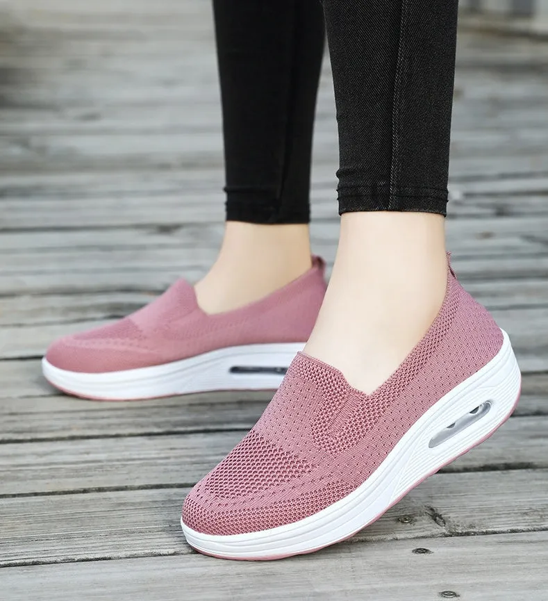 Classic Knitted Slip-On Sneakers for Women with Air Cushion Sole