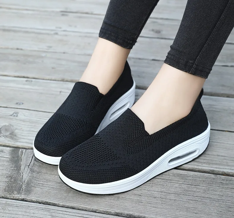 Classic Knitted Slip-On Sneakers for Women with Air Cushion Sole
