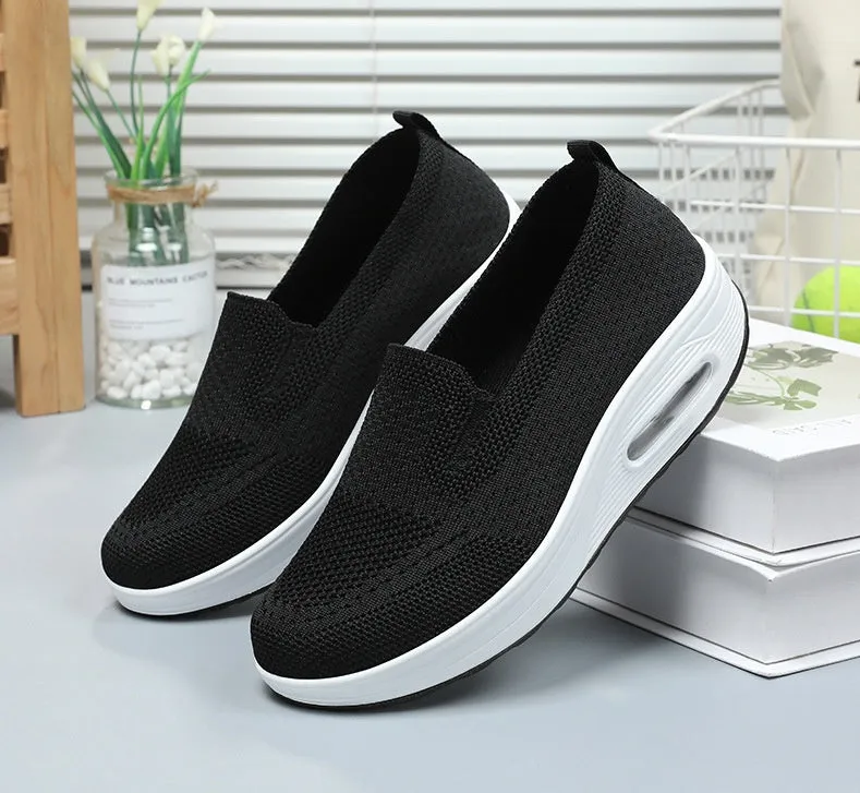 Classic Knitted Slip-On Sneakers for Women with Air Cushion Sole