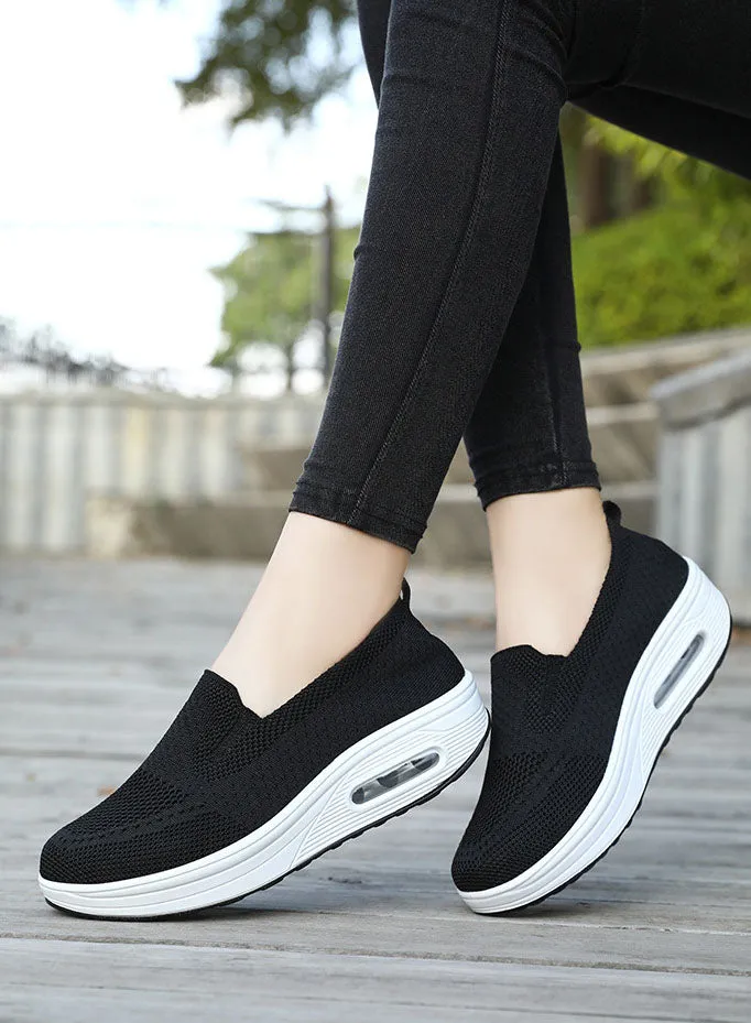 Classic Knitted Slip-On Sneakers for Women with Air Cushion Sole