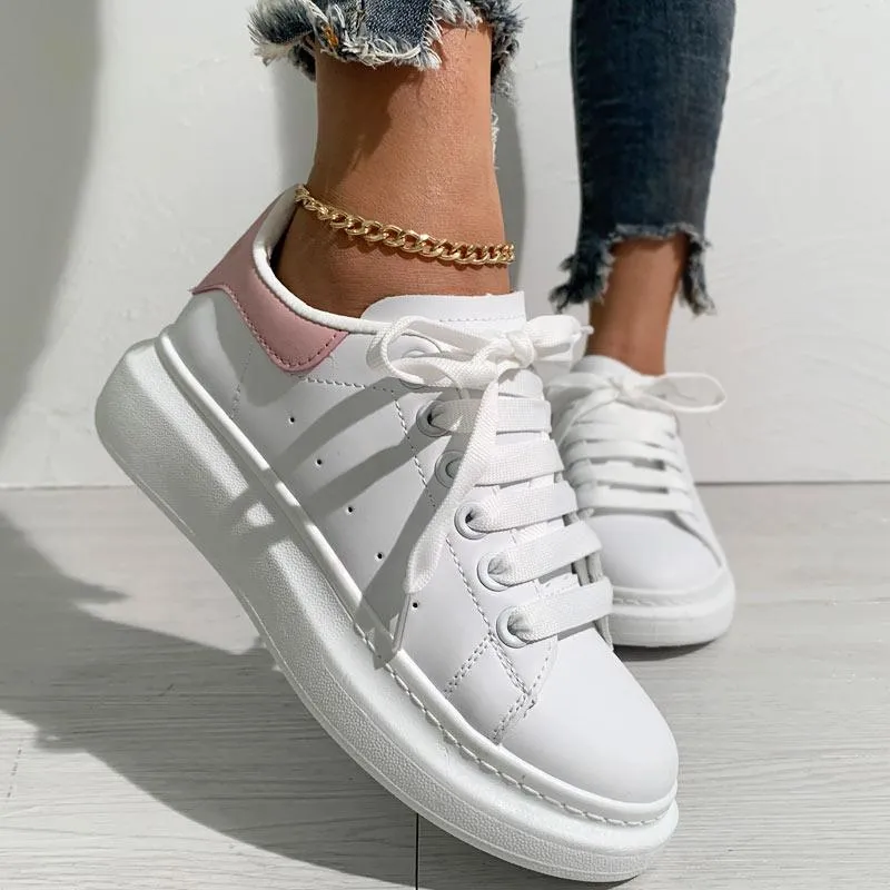 Colorblock Breathable Lace-up Platform Sneakers