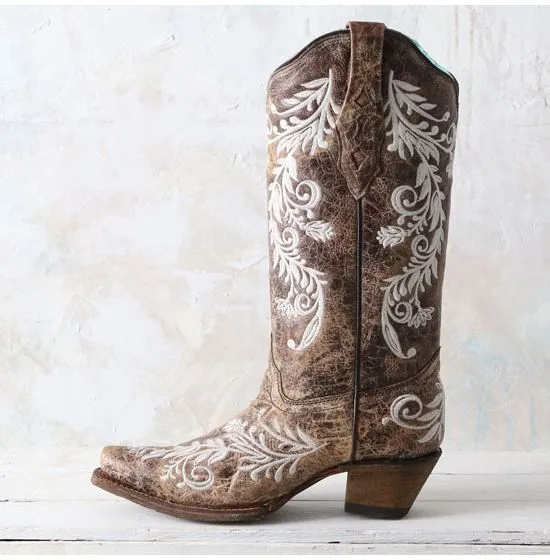 Corral LD Brown/White Embroidery