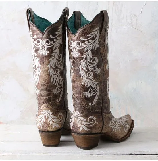 Corral LD Brown/White Embroidery