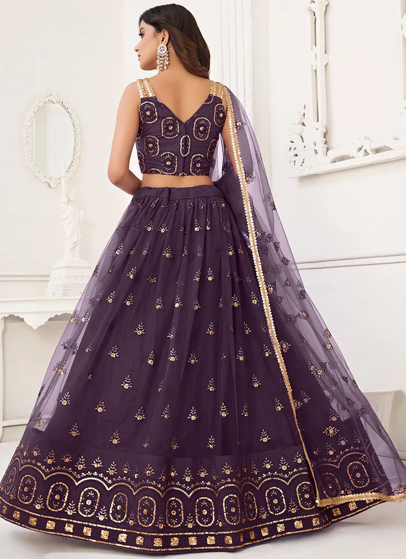 Deep Purple Traditional Embroidered Wedding Lehenga Choli