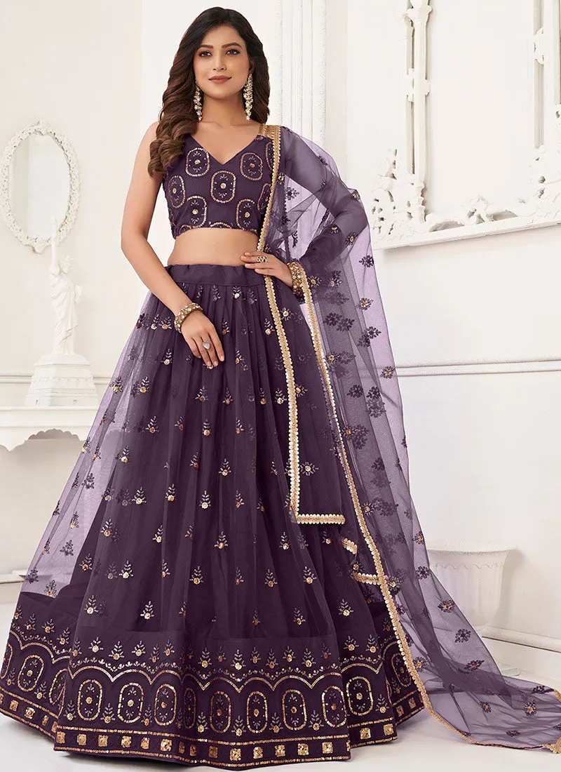 Deep Purple Traditional Embroidered Wedding Lehenga Choli