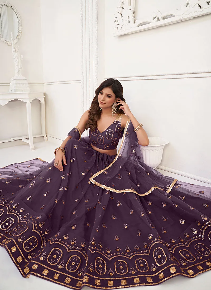 Deep Purple Traditional Embroidered Wedding Lehenga Choli