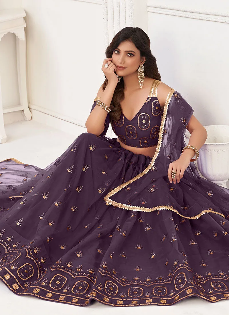 Deep Purple Traditional Embroidered Wedding Lehenga Choli
