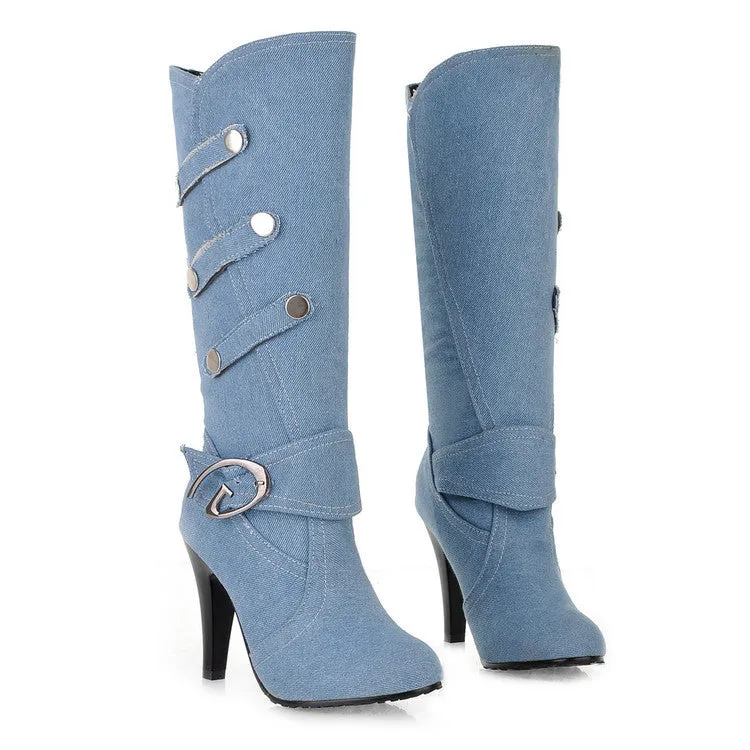 Denim High Heel Tall Boots for Women 4536