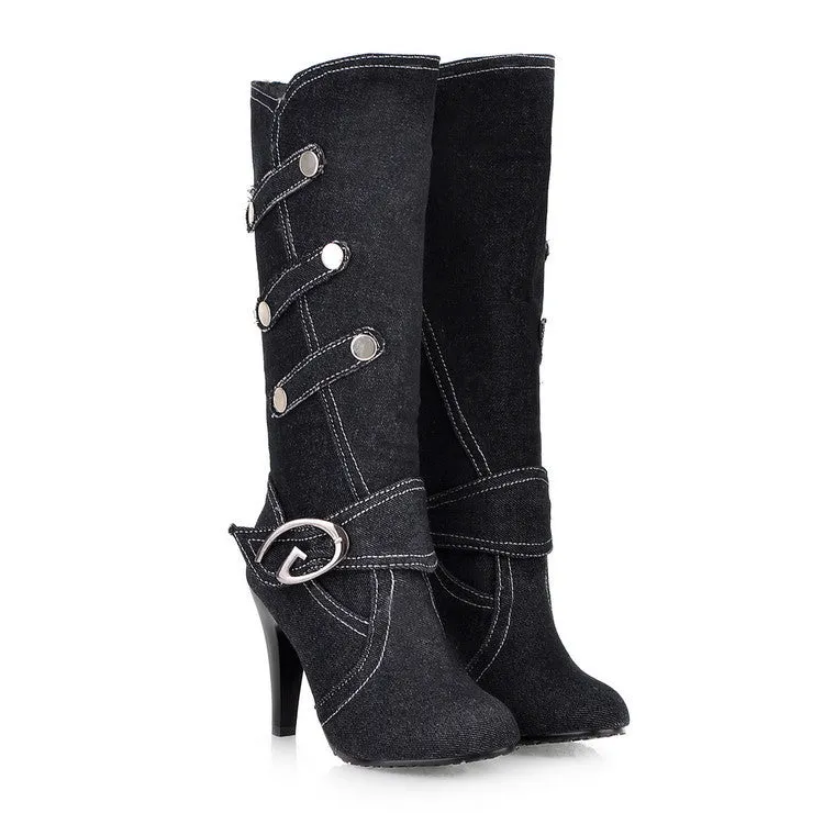Denim High Heel Tall Boots for Women 4536