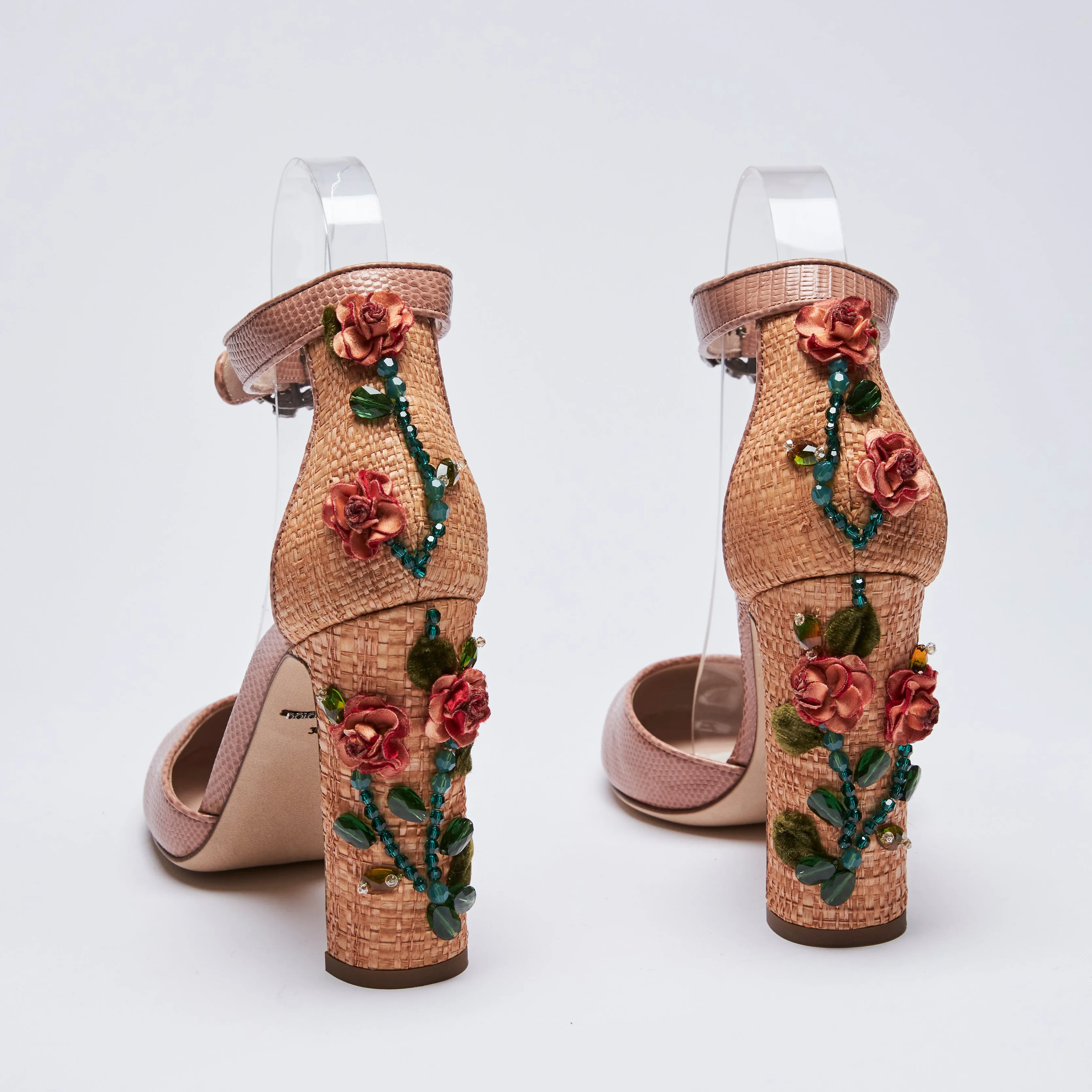 Dolce & Gabbana Nude Leather Floral Embroidered Heels Size 38.5