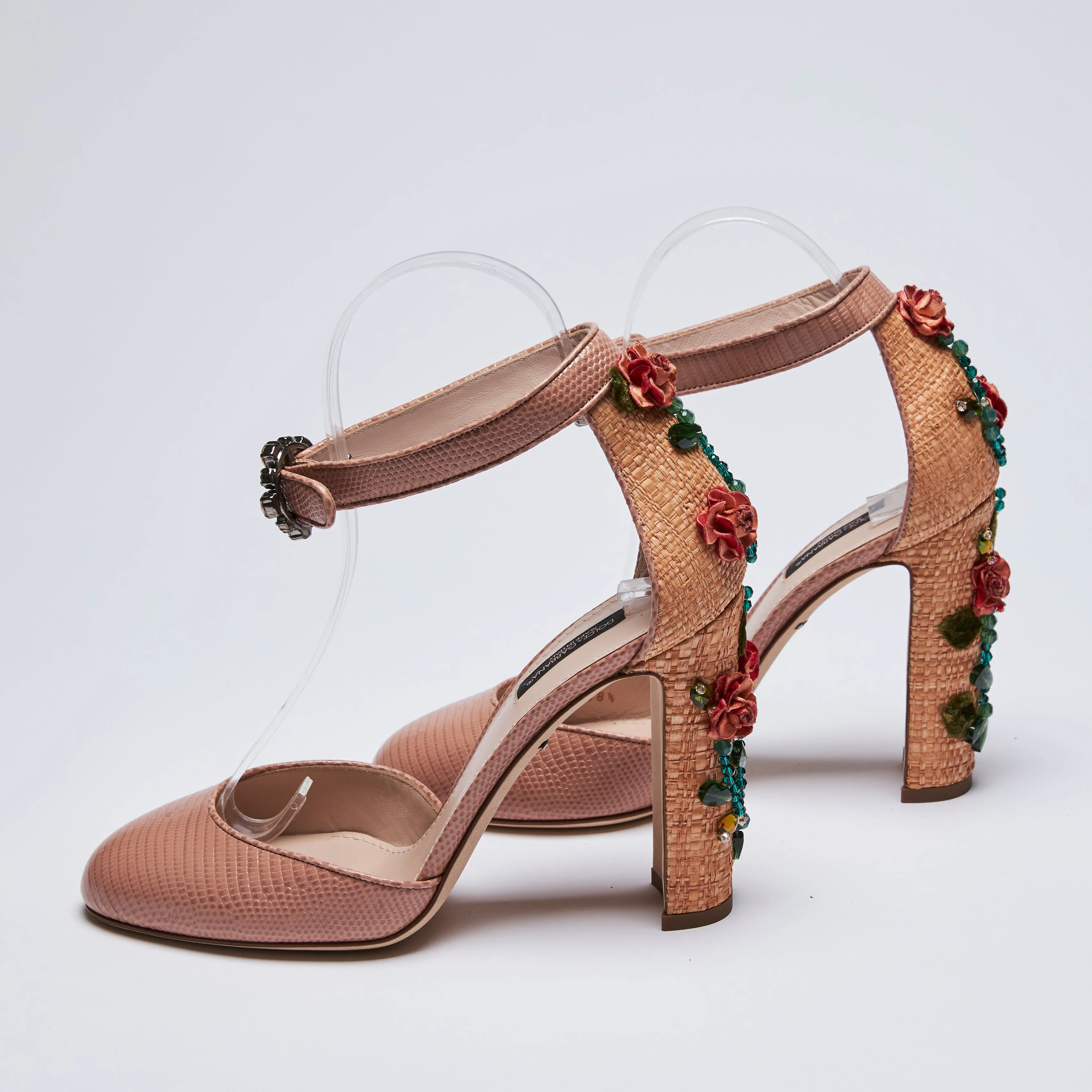 Dolce & Gabbana Nude Leather Floral Embroidered Heels Size 38.5