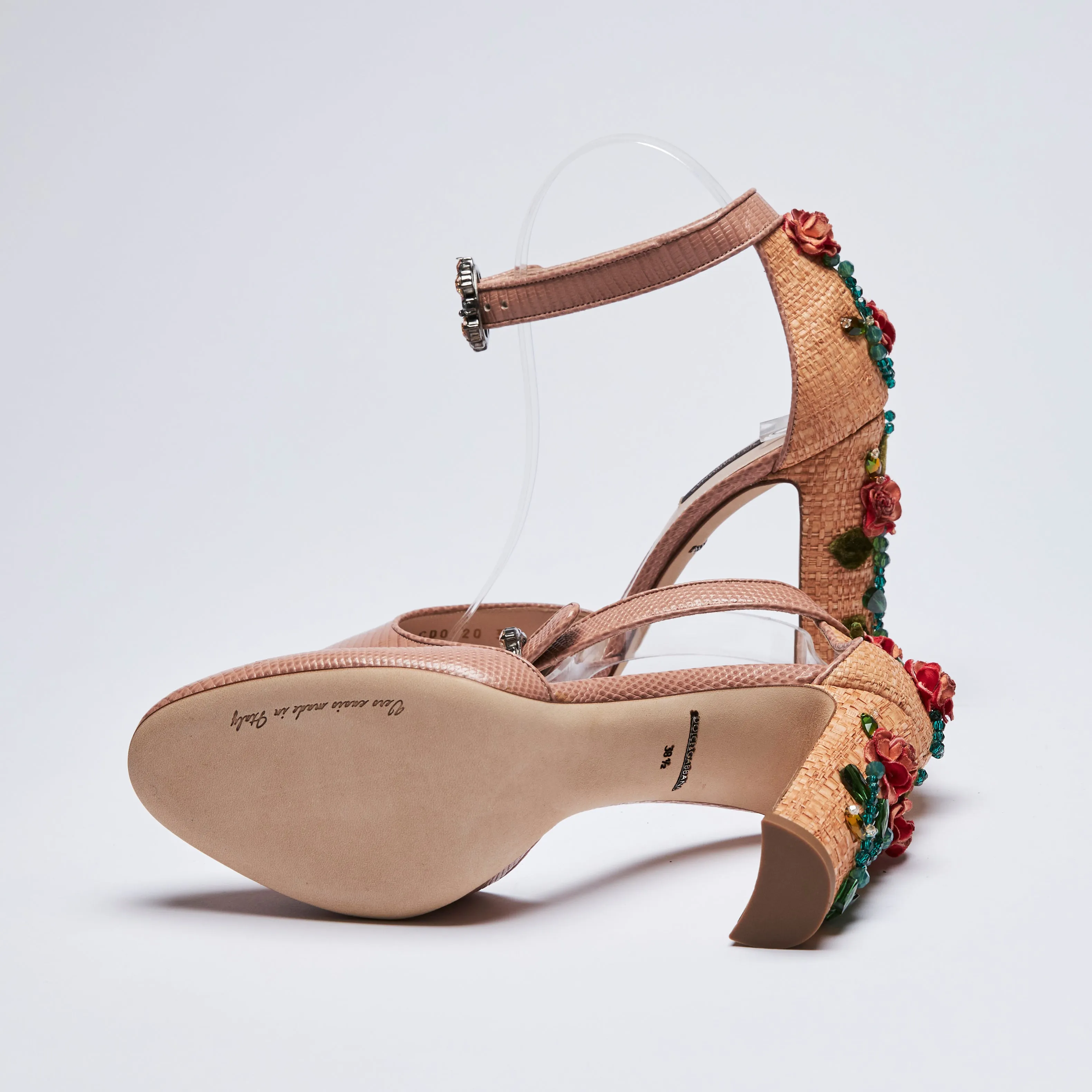 Dolce & Gabbana Nude Leather Floral Embroidered Heels Size 38.5
