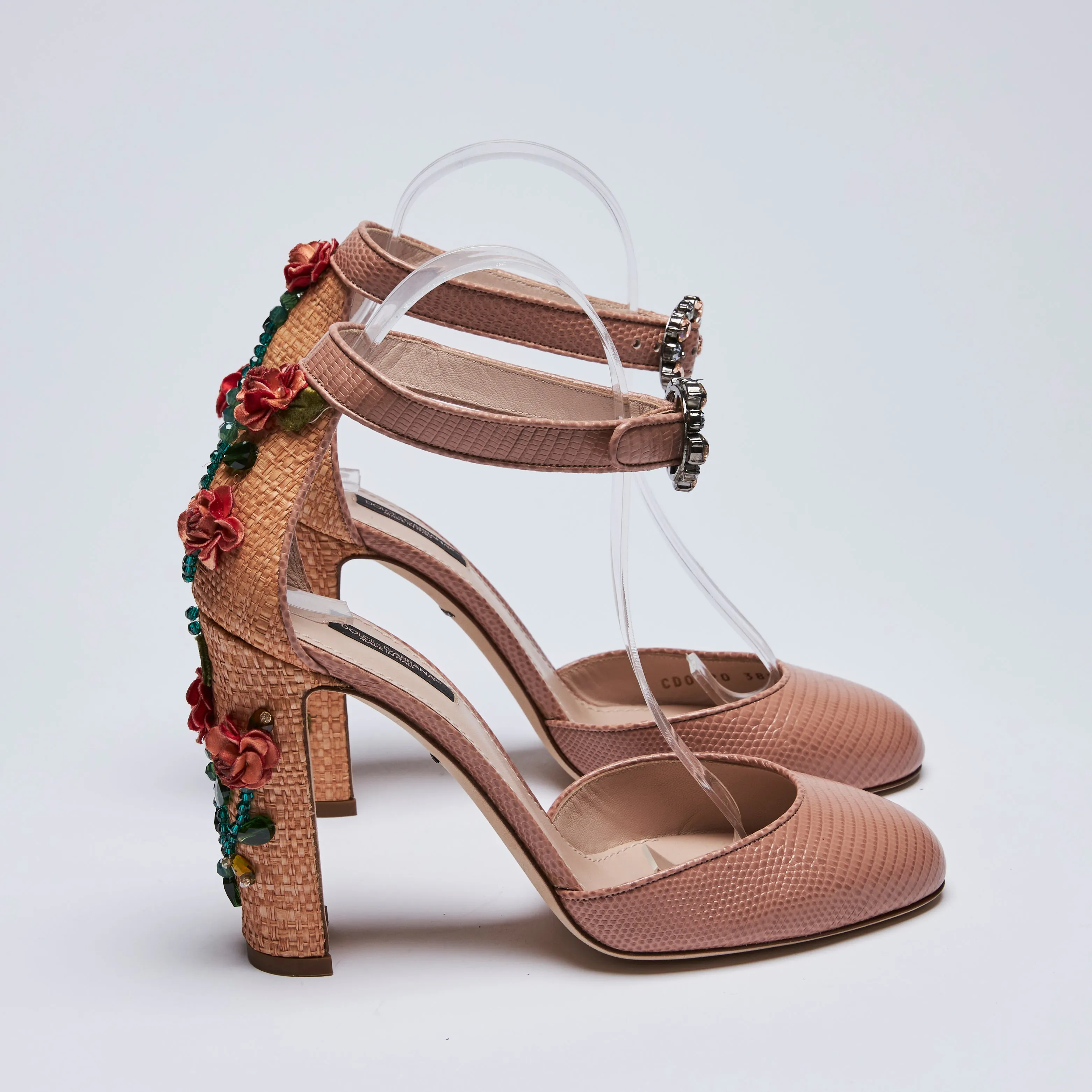 Dolce & Gabbana Nude Leather Floral Embroidered Heels Size 38.5