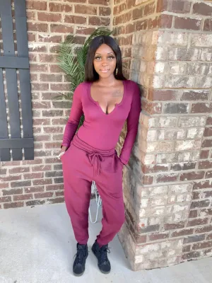 Essential Long Sleeve Bodysuit | Burgundy