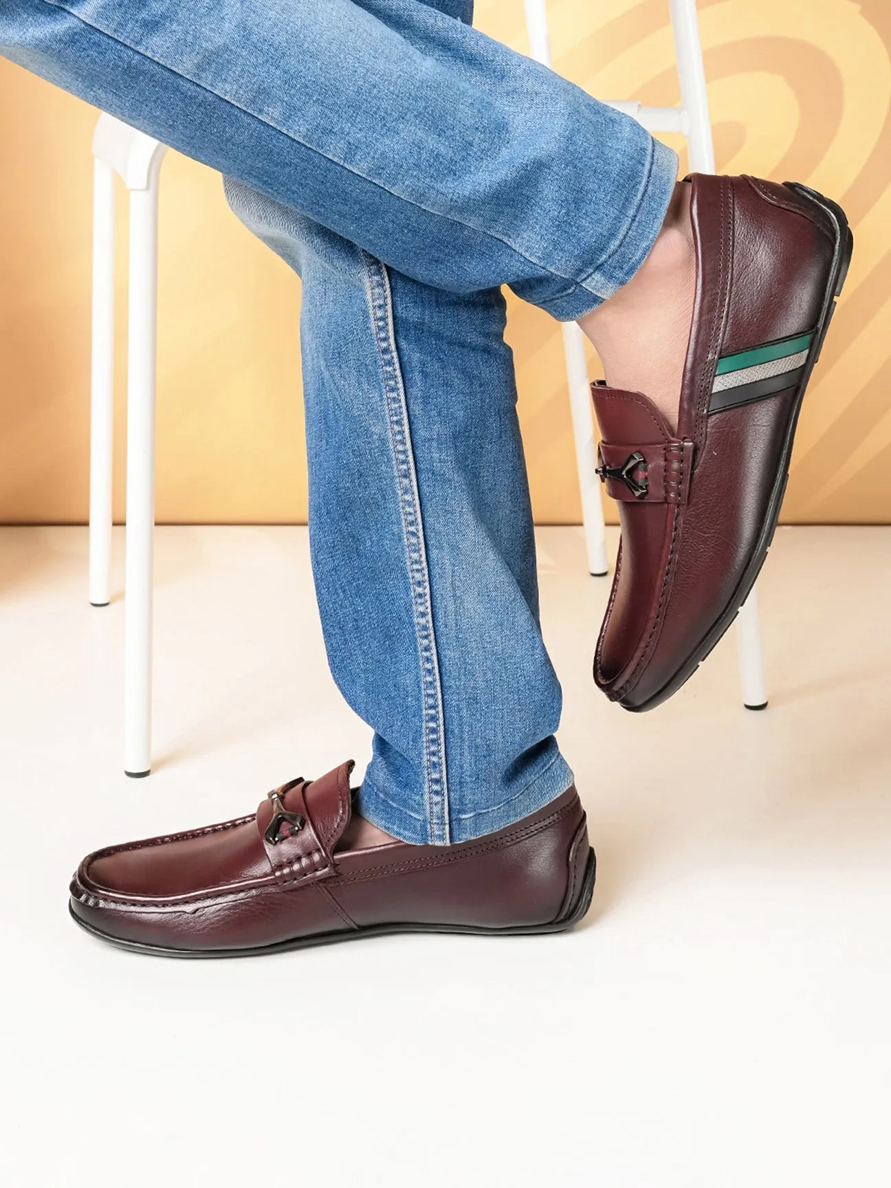 Ethan Bordo Leather Buckle Loafers