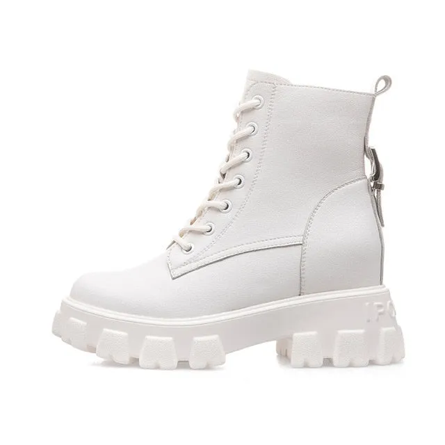 Fashion Genuine Leather white women's boots winter plush warm cotton boots new thick bottom comfortable casual Martin boots