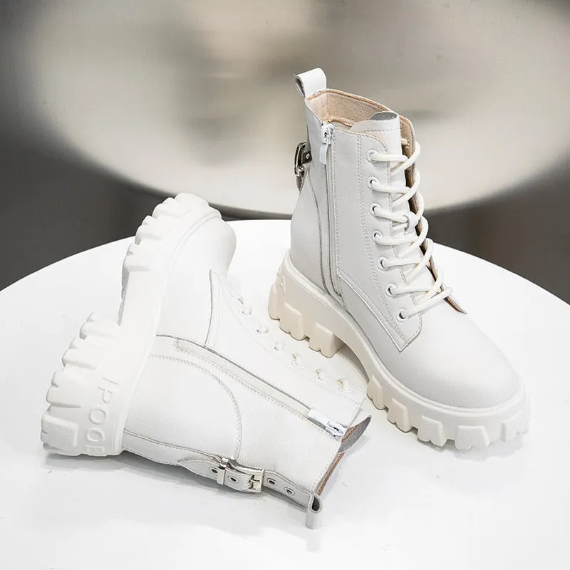 Fashion Genuine Leather white women's boots winter plush warm cotton boots new thick bottom comfortable casual Martin boots
