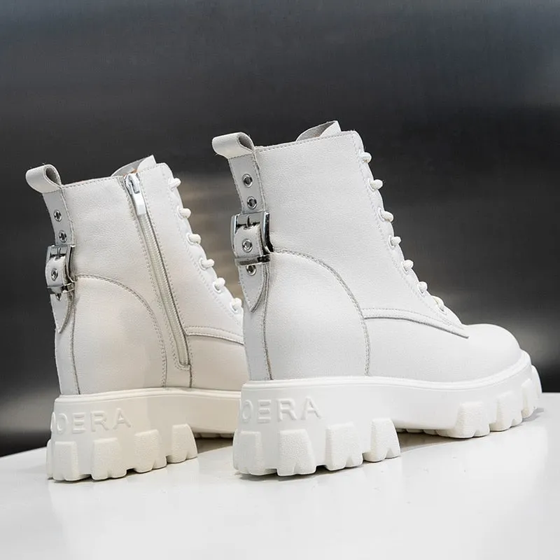 Fashion Genuine Leather white women's boots winter plush warm cotton boots new thick bottom comfortable casual Martin boots
