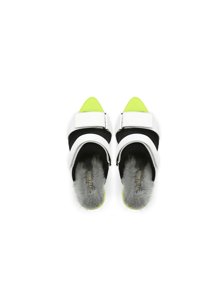 Faux Fur Back Heel Peep-Toe Sandal - Cream