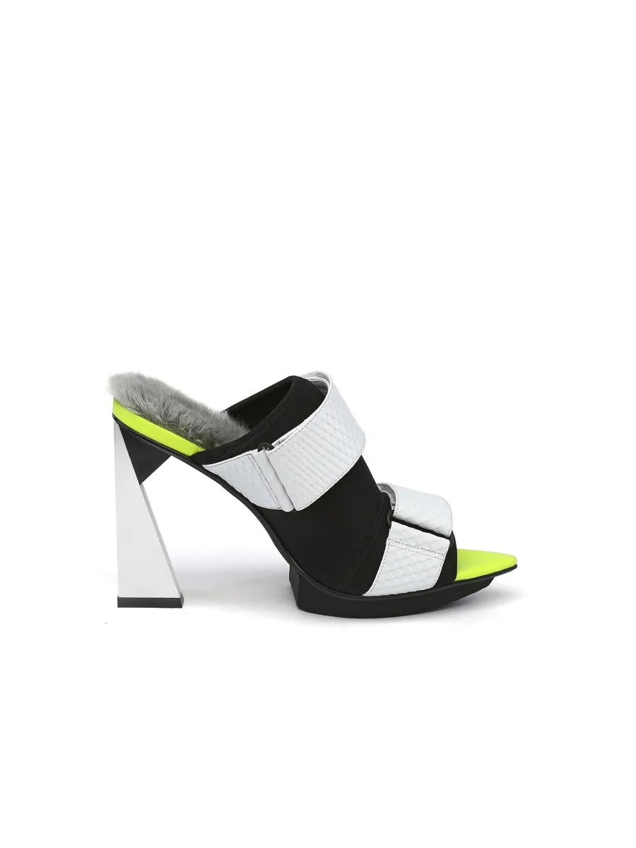Faux Fur Back Heel Peep-Toe Sandal - Cream