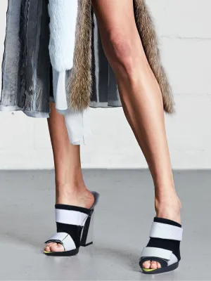 Faux Fur Back Heel Peep-Toe Sandal - Cream
