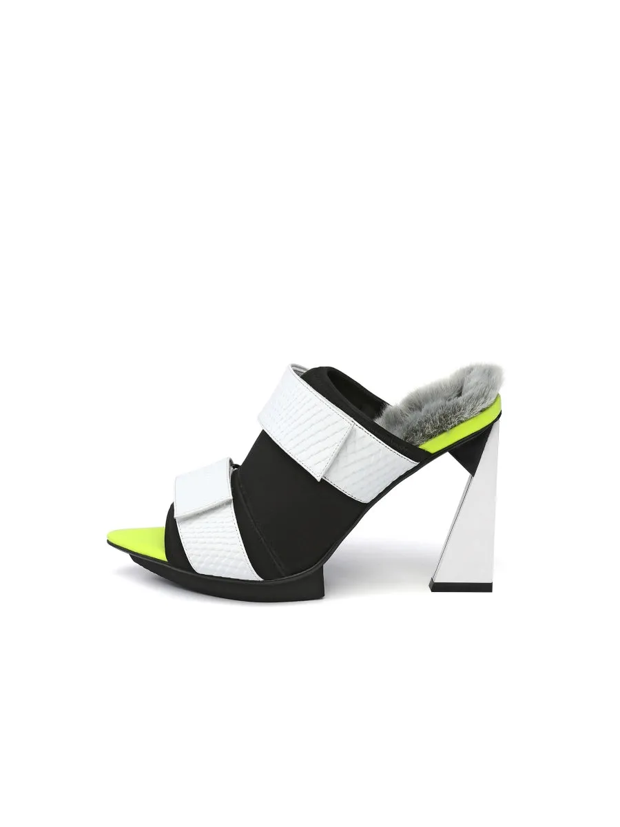 Faux Fur Back Heel Peep-Toe Sandal - Cream