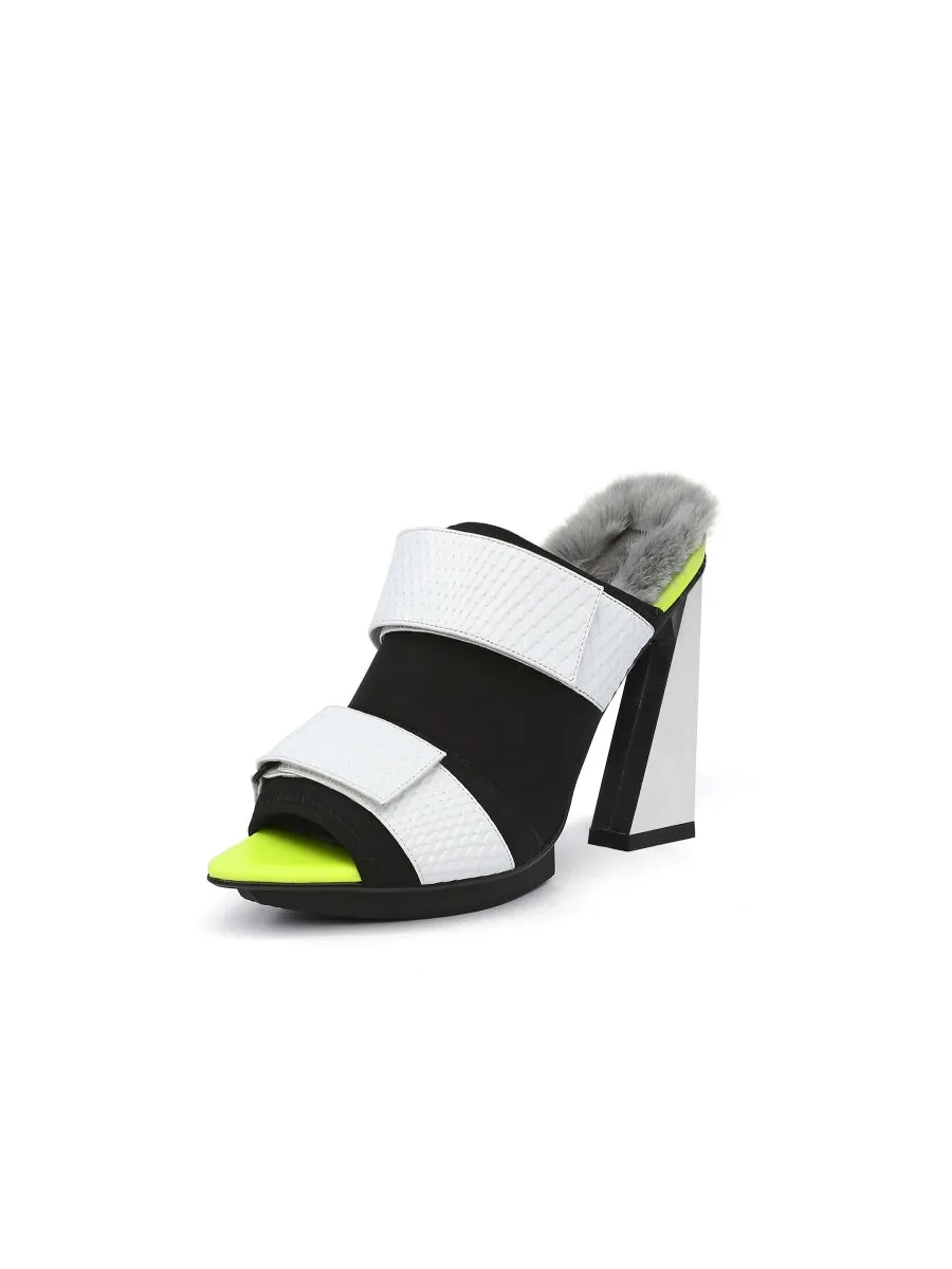 Faux Fur Back Heel Peep-Toe Sandal - Cream