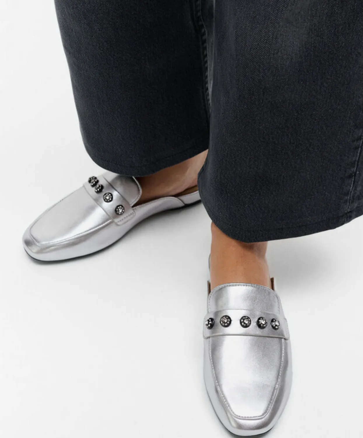 Fitflop Delicato Crystal Cluster Soft M/Leather Mules Silver