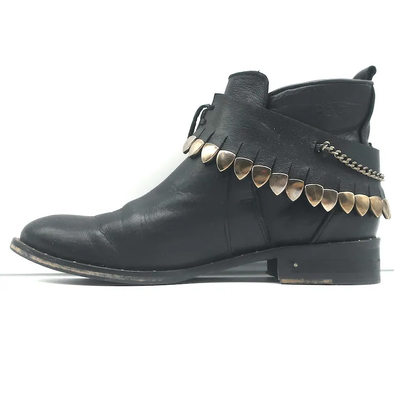 Freda Salvador Star Fringe Overlay Jodhpur Boots Black Leather Size 9.5