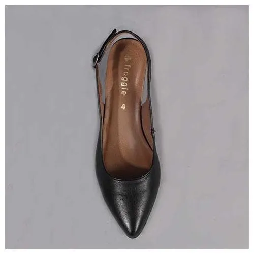 Froggie Pointed Block Heel Slingback Sandal In Black -12613