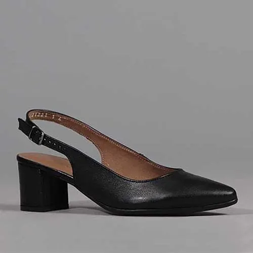 Froggie Pointed Block Heel Slingback Sandal In Black -12613