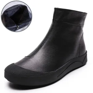Genuine Leather Flat Ankle Boots For Women Soft Comfortable