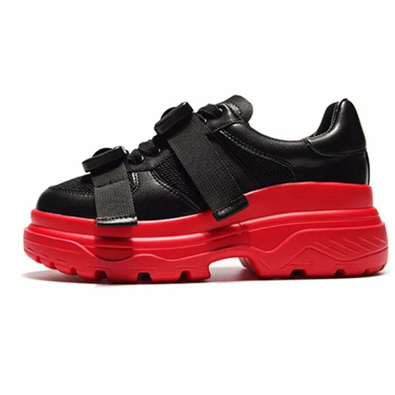 Genuine Leather Mesh Women's Platform Sneakers Fashion Women White Black Dad Shoes Woman Casual Chunky Trainers