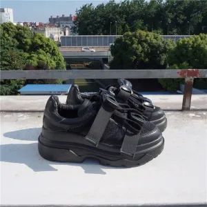 Genuine Leather Mesh Women's Platform Sneakers Fashion Women White Black Dad Shoes Woman Casual Chunky Trainers