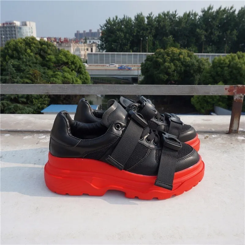 Genuine Leather Mesh Women's Platform Sneakers Fashion Women White Black Dad Shoes Woman Casual Chunky Trainers